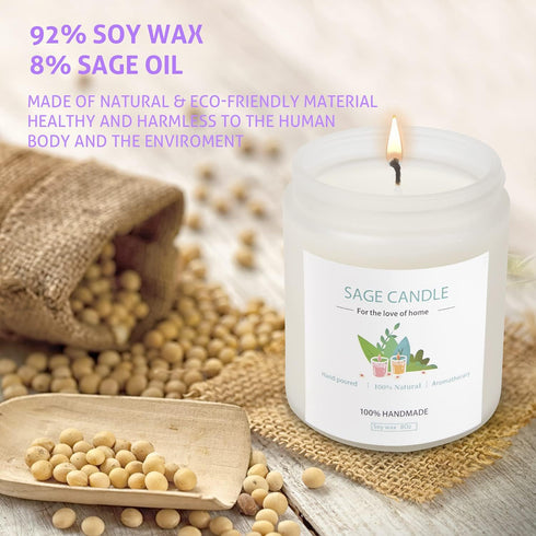 Qizeion 8Oz 45 Sage Candle for Cleansing House, Hrs Soy Wax Sage Scented Candles for Home Scented Candle, for House
