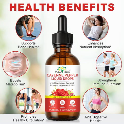 ISUNRISE D3 K2, 60ml Cayenne Pepper Drops Supplement Liquid with Hawthorn Berry, Vitamin Beet Root Powder, Ceylon