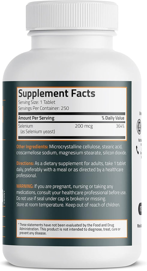 Bronson Selenium 200 mcg Immune & Antioxidant Support Essential Mineral, 250 Vegetarian Tablets