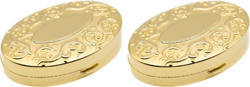 Set of 2 Oval-Shaped Pocket Purse Pill Box & Organizer with Dual Compartments (Gold Victorian)