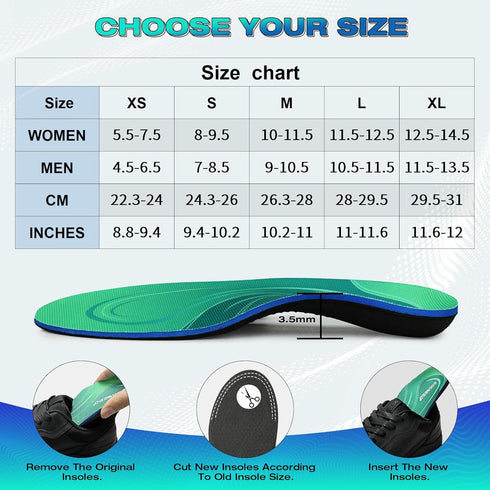 Plantar Fasciitis Insoles, High Arch Support Orthotic Shoe Inserts for Foot Pain Relief (Men 4.5-6.5/Women 5.5-7.5,