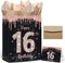 SUNDECO Sweet 16 Birthday Gift Bag - Large Rose Gold and Black Party