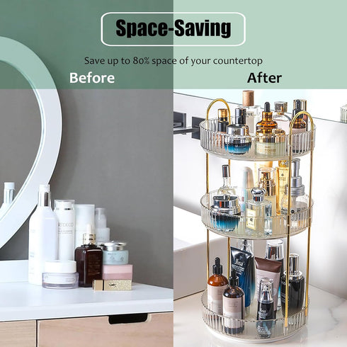 Rotating Makeup Organizer - 3 Tier Lazy Susan Trays for Skincare and Perfume, Transparent Bathroom Counter Organizer