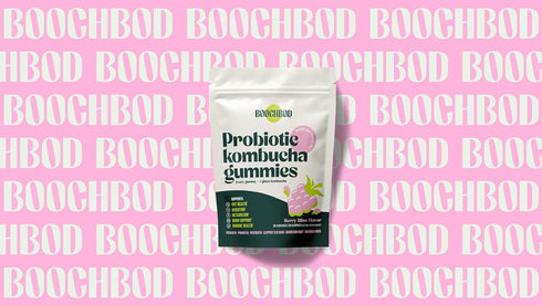 Gummy BoochBod - Probiotic Kombucha - Prebiotics, Probiotics, Postbiotics, Fiber Supplement, Slippery Elm, Dandelion
