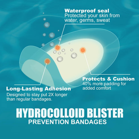 Viybtue 36PCS Pack Hydrocolloid Blister Bandages Blister Prevention & Recovery Waterproof Blister Pads & Blister
