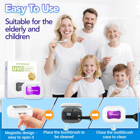 MONESAO Toothbrush Sanitizer Case, Portable Mini Toothbrush Covers with Holder, Rechargeable Travel Home Toothbrush