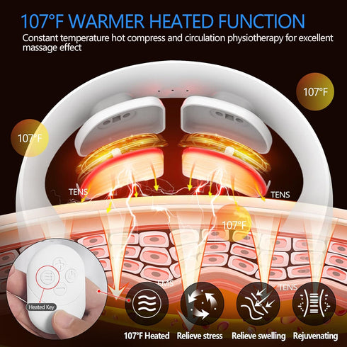 Electric Pulse Neck Massager with Heat for Pain Relief, 10 Modes, 15 Intensities, Cordless Intelligent Massager for