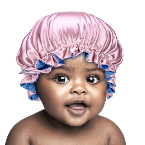 Kids Satin Bonnet Sleeping Cap - Adjustable Silky Bonnet, Double Layered Reversible Hair Bonnet for Toddler Child Baby