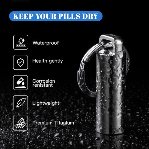 TISUR Portable Pill Cases, Metal Titanium Pill Holder Keychain Waterproof Medicine Organizer Case for Travel