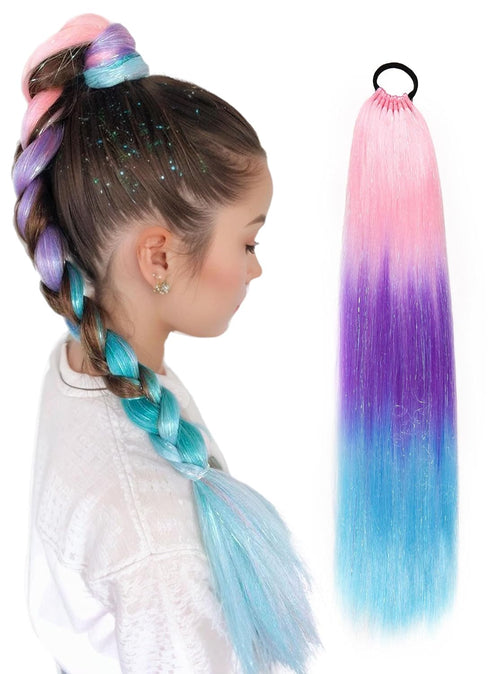 Ponytail Extension with Hair Tie, 26 inch Colored Hair Extensions for Braiding Rainbow Festival