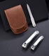 Nail Clipper Set - Stainless Steel Fingernail Clippers Toenail Curved Blades Nail Cutter and Nail File w/PU Sheath for Men Women