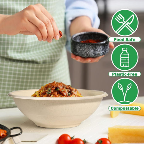 32oz Large Paper Bowls Disposable, 50 Pack Heavy Duty Bowls for Hot Soup, Biodegradable Compostable