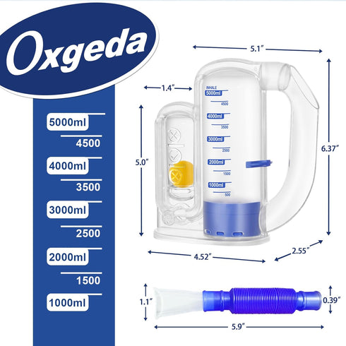 Oxgeda 5000ml Breathing Exercise Device for Lungs, Lung Exerciser Device, Capacity for Deep Inhalation, Durable