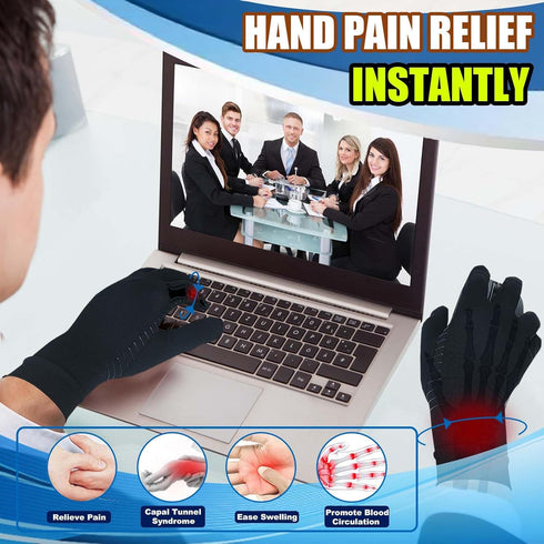 2 Pairs Full Finger Compression Gloves for Women and Men - Copper Arthritis Gloves with Touchscreen Tips (Large)