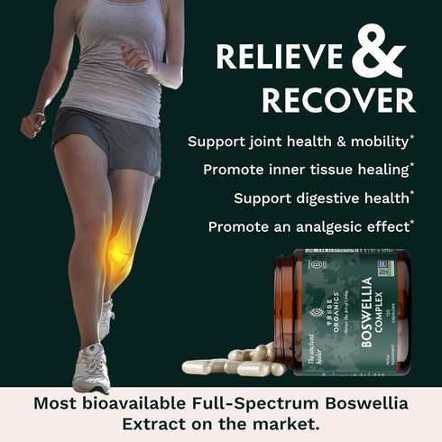 TRIBE ORGANICS Boswellia Serrata Complex Supplement for Joint Support & Muscle Relief - Vegetarian Non-GMO 120 Capsules