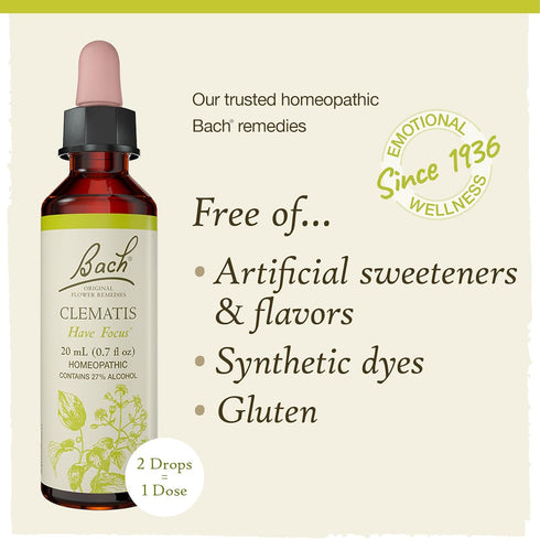 Bach Original Flower Remedies Clematis, 20mL Dropper, Natural Homeopathic Essence