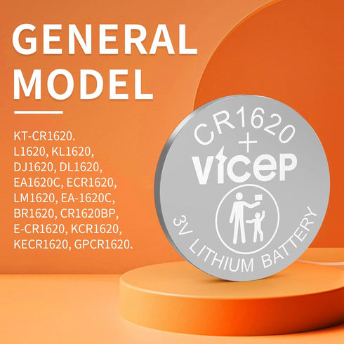 ViCep 5-Pack CR1620 3V 1620 Battery Lithium Coin Cell CR Batteries for Car Key Fob, Watches, Remote Control, Calculator