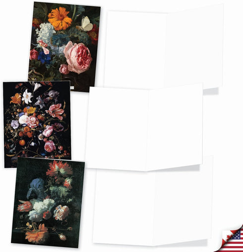 The Best Card Company - 10 Boxed Note Cards with Flowers, Blank Assorted Floral Notecards Bulk, Baroque Blooms M10020BK