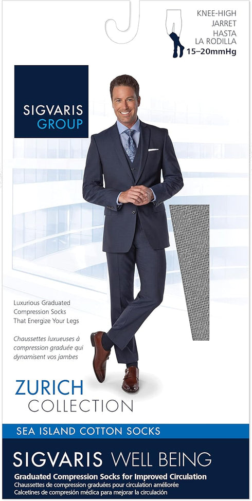 Sigvaris Men's Sea Island Cotton 191 Calf High Compression Socks, 15-20mmHg, Navy - B (Medium)