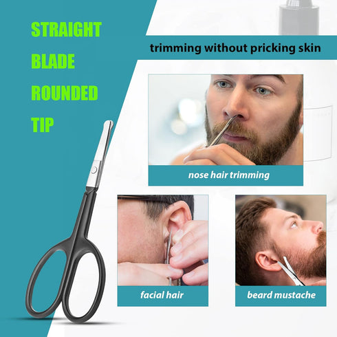 Small Grooming Scissors for Facial Hair - Eyebrow, Nose Hair, Mustache, Beard Trimming Kit - 2PCS Black with Cover