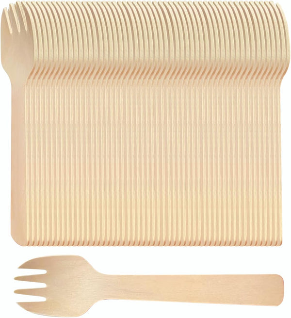 200pcs 4 inch Mini Wooden Forks, Biodegradable Compostable Birchwood Disposable Cutlery for Parties, Weddings