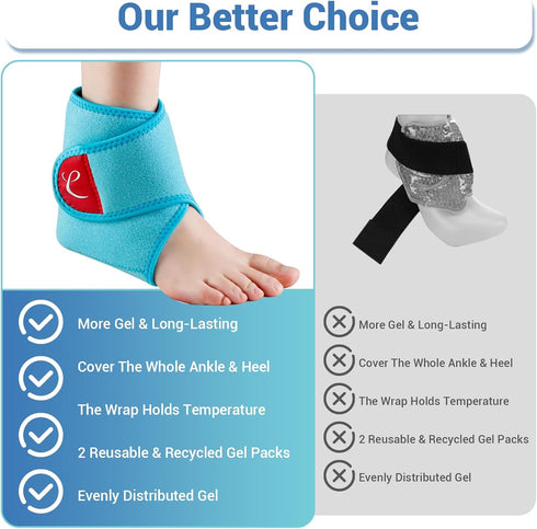 Comfytemp Ankle Ice Pack Wrap - 2 Reusable Gel Ice Packs for Swelling, Foot Pain Relief, Hot Cold Compression for