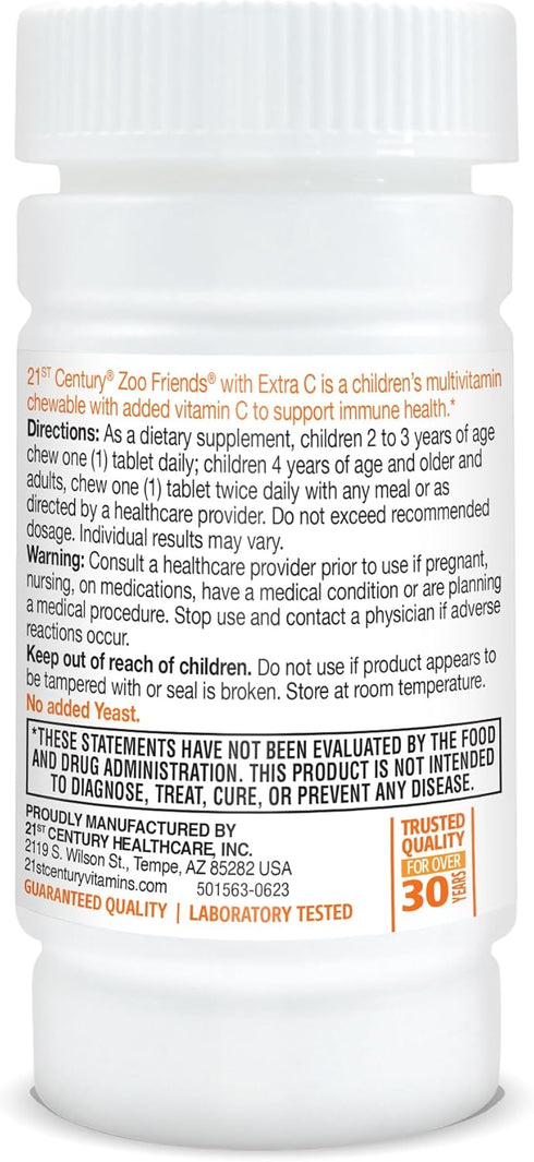 21st Century Zoo Friends with Extra C Chewable Tablets, 60 Count