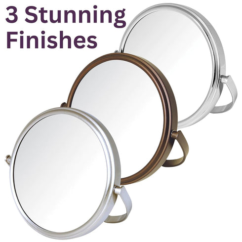 Model's Choice Two-Sided Tabletop Makeup Mirror - 5X Magnification & Swivel Design, Portable 5.5-Inch Diameter, Nickel