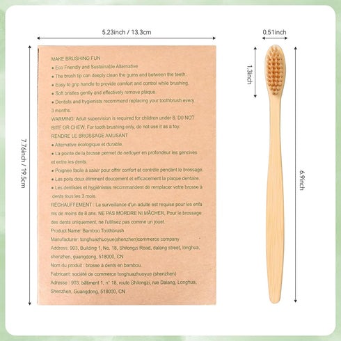 10 Pack Bamboo Toothbrushes with Soft Bristles, Biodegradable BPA Free Eco-Friendly Wooden Organic Toothbrush