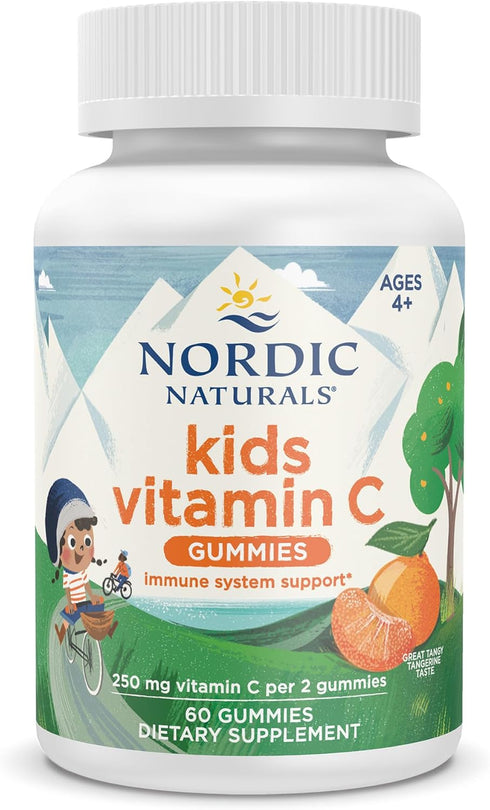Nordic Naturals Kids Vitamin C Gummies, Tangy Tangerine, 60 Gummies | Vegan Supplement for Children’s Immunity &
