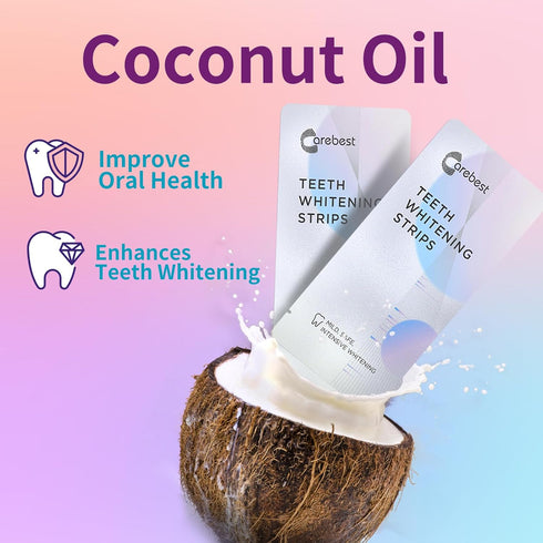 Coconut Whitening Strips, 18 Treatments, Enamel Safe Non-Slip Whitening Kit for Sensitive Teeth