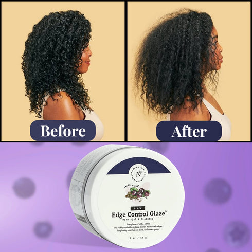 NaturAll 2 Oz Black Smoothing Edge Control Glaze | Medium Hold Moisturizing Styler Hair Curl Cream for Defined Curls