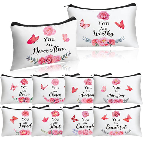 Hillban 10 Pcs Inspirational Gifts Bulk Cosmetic Bag, Employee Appreciation Gifts, You Are Amazing Loved Makeup Bags
