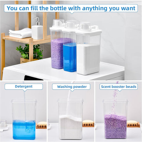 Laundry Detergent Dispenser for Laundry Room, 94oz Fabric Softener Container, Organizer with 6 Labels, 3 Pack