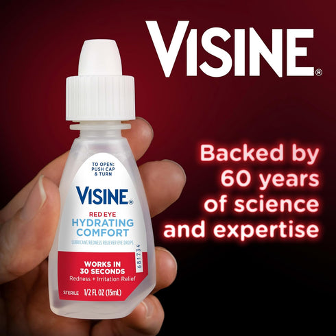 Tetrahydrozoline 0.28 oz Visine Red Eye Hydrating Comfort Redness Relief and Lubricant Drops to Help Moisturize