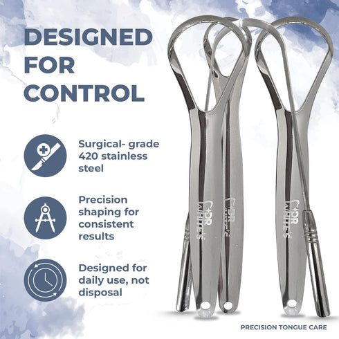 Set 420 Dr. Whites Precision Tongue Care Morning Routine Single Grip | Stainless Steel Tongue Cleaner + Pure Pineapple