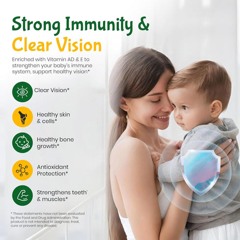 Immune 60 2oz Kiddivit Baby Vitamin A&D Liquid Drops with Vitamin E Gentle & Vision Support Supplement Daily Servings