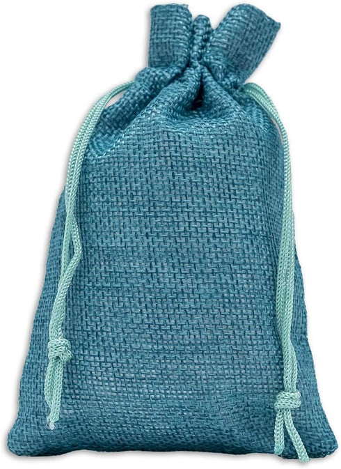 12-Pack Natural Burlap Gift Bags 5.5x7.75 (Teal Blue, Medium) with Drawstring for Party Favors or DIY Craft