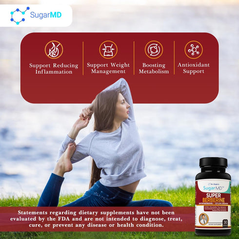 SugarMD Super Berberine Supplement – 250mg GlucoVantage Dihydroberberine with 4000mg Ceylon Cinnamon, 30 Capsules