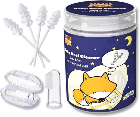 Little Fox Baby Oral Cleaner 42Pcs, Upgrade Designed + 1 Free Finger Toothbrush with Case for Infants