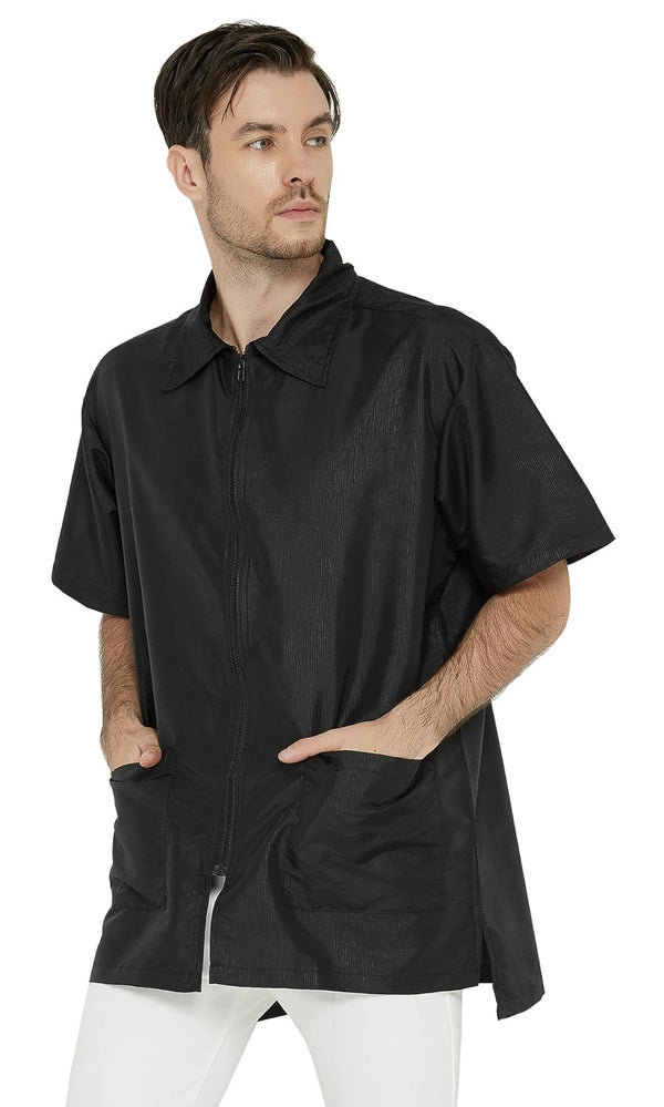 PERFEHAIR Barber Jacket for Men - Hair Stylist Grooming Smock Vest Shirt, Black