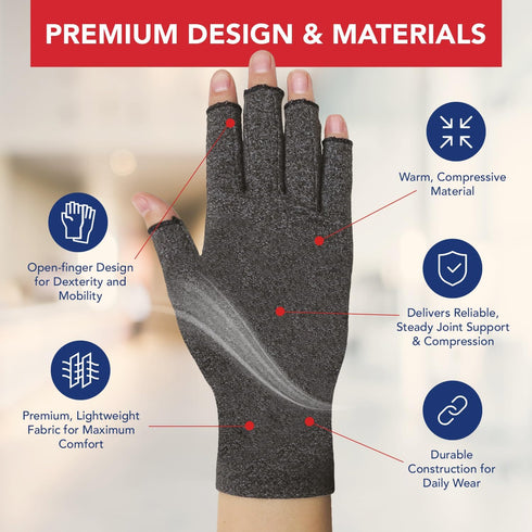 Doctor Developed Compression Gloves for Women and Men, Open-Finger Arthritis Gloves for Typing and Carpal Tunnel Relief