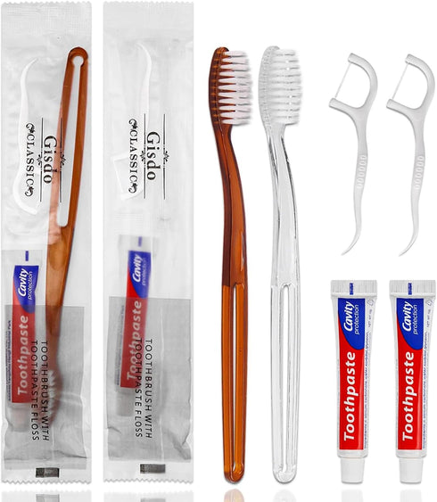 100 pcs Disposable Toothbrushes with Toothpaste Floss, Individually Wrapped, 10g Toothpaste for Homeless, Airbnb, Hotel