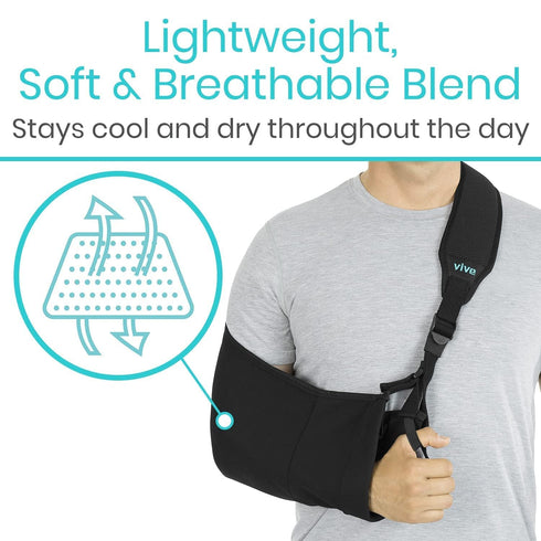 Vive Arm Sling Shoulder Immobilizer - Comfortable Relief for Left or Right Arm, Adjustable Padded Straps (Black)