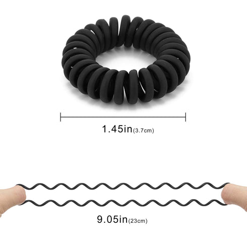 Matte Coil Ponytail Holders, 10 Pcs (Black) - No Crease Plastic Spiral Hair Ties for Thick and All Hair Types