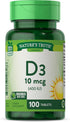 Vitamin D3 400 IU (10 mcg) | 100 Tablets | Vegetarian, Non-GMO, Gluten Free Supplement | Nature's Truth
