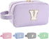 Personalized Initial Makeup Bag A-Z, Monogram Travel Toiletry Bag, Cute Cosmetic Pouch for Women Teen Girls (Purple, V)