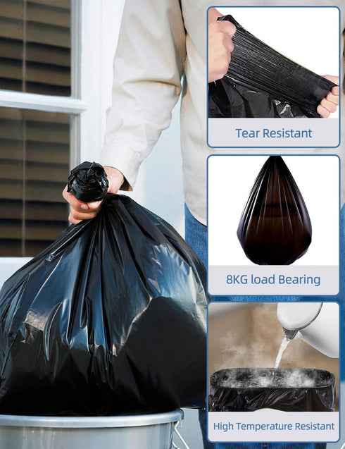 36 Count 8 Gallon Trash Bags, Medium Garbage Bags, Unscented, No Flaps/Ties, 1.31Mil Thickness, Black