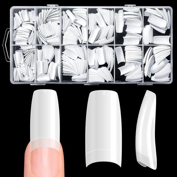 krofaue 500PCS French Style False Nails Tips, Acrylic Artificial Half Cover Manicure with Box of 10 Sizes (White)