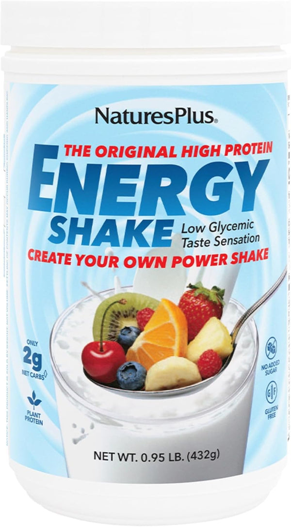 Natures Plus Energy Shake - 0.95 lb - 16 Grams Plant-Based Protein Per Serving, No Added Sugar, Non-GMO, Gluten Free